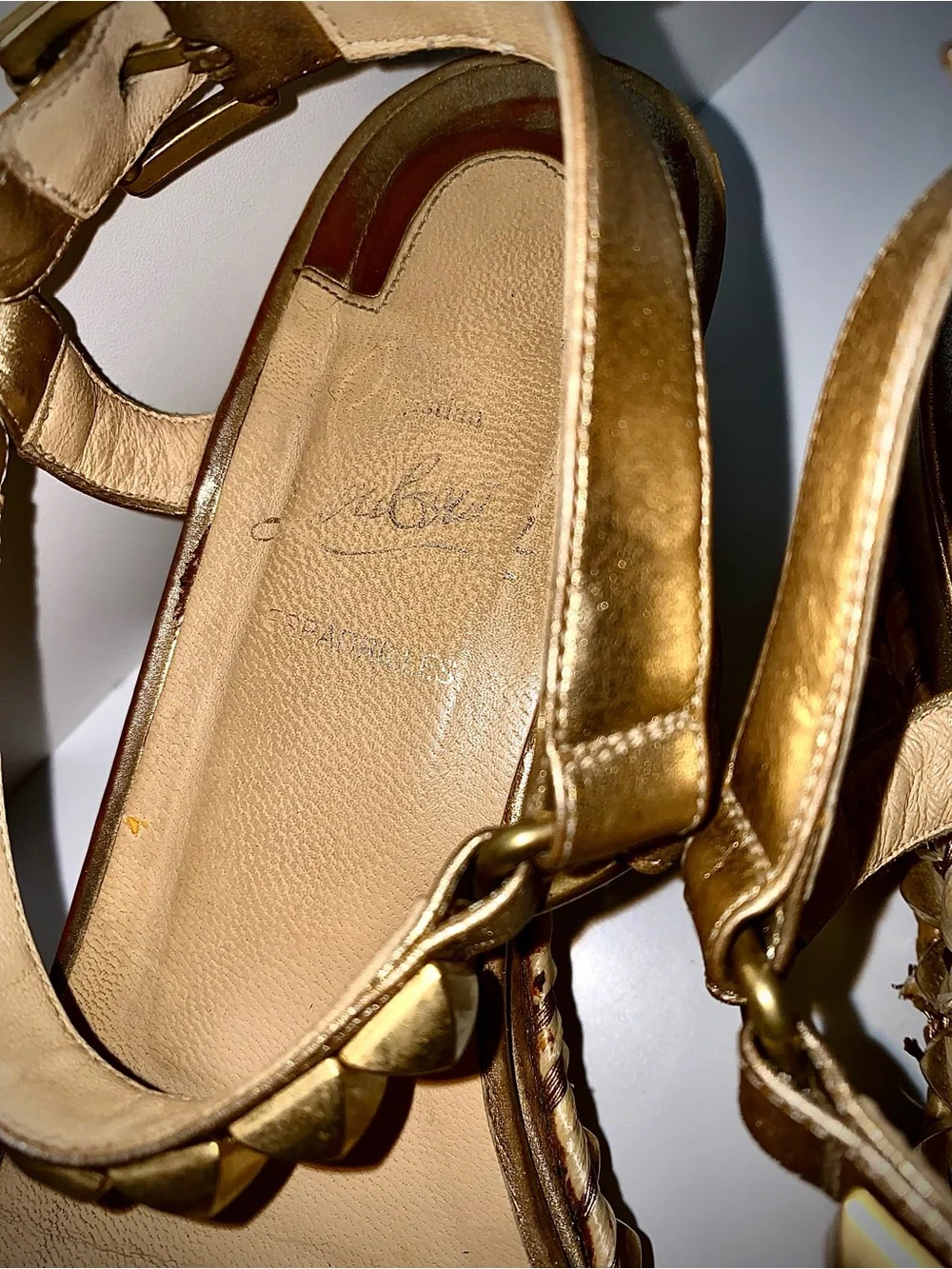 Christian Louboutin Gold Studded Espadrille Wedge Sandals